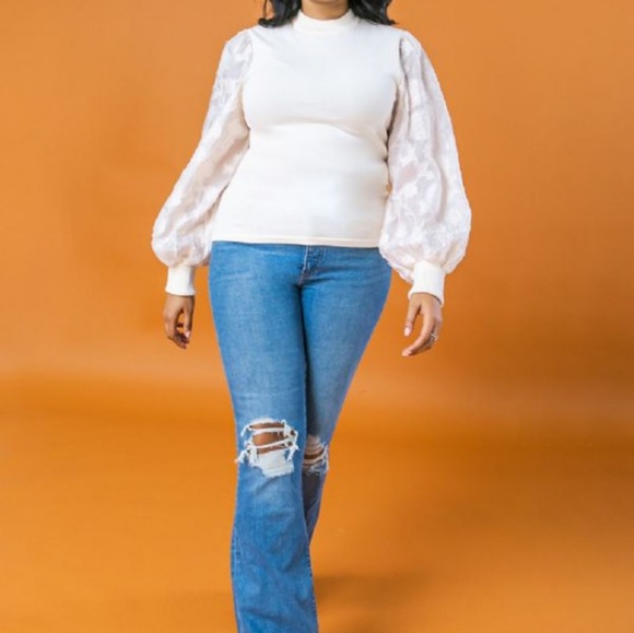 Sheer Sleeved Sweater Top - Picture 7 of 7